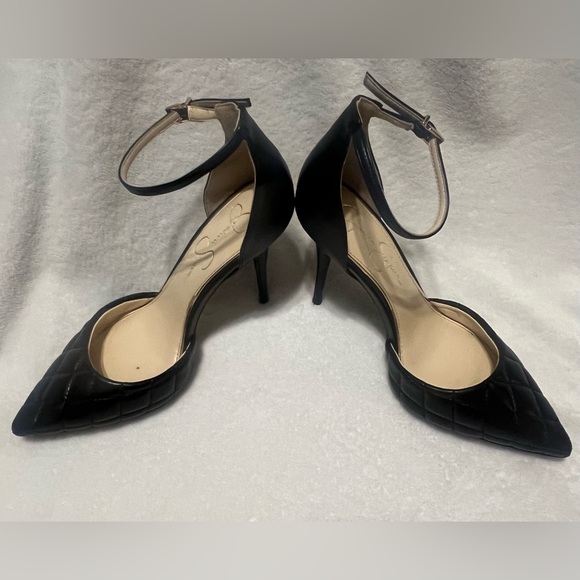 Jessica Simpson black quilted pointy toe ankle strap high heel size 10 - Picture 11 of 12